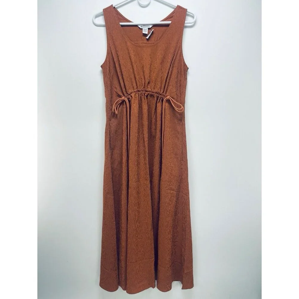 Athleta Midi Dress Sz S Womens Brown Echo Copper Sleeveless Casual Breathable - Picture 1 of 9
